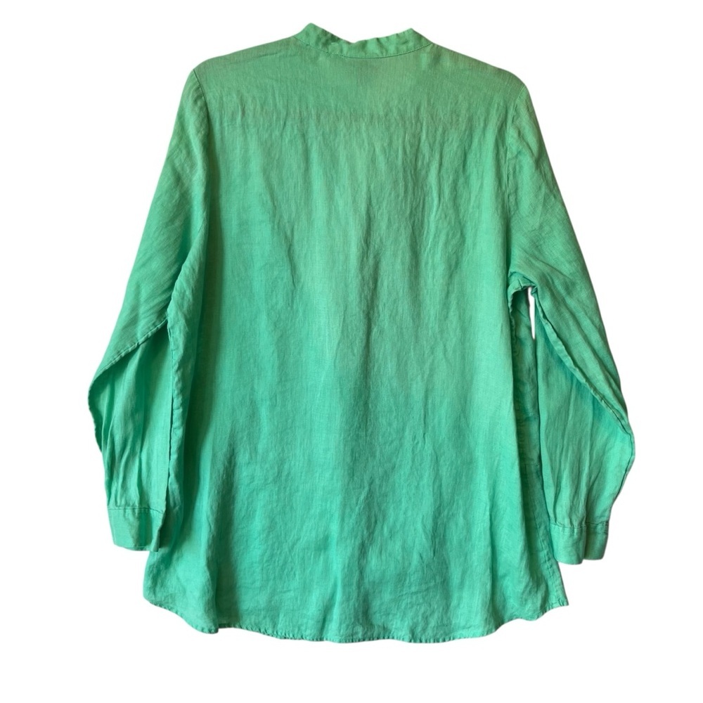 J Jill button up shirt L 100% Linen Green Pintuck blouse Womens Long sleeve top - Picture 2 of 6
